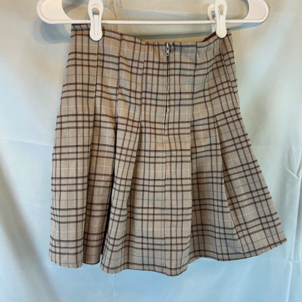 Windsor Plaid Pleated Mini Skirt Beige Blue Brown Women M Academia Preppy Y2K - Picture 4 of 7
